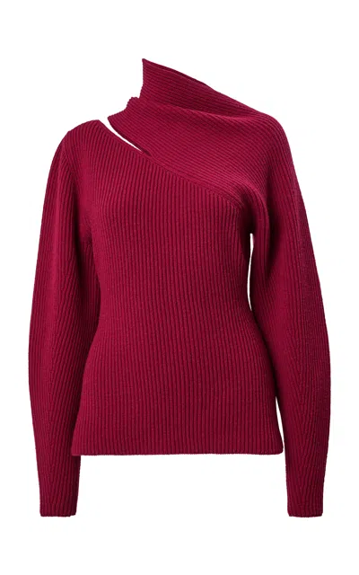 Carolina Herrera Turtleneck Midweight Wool Rib Sweater In Burgundy