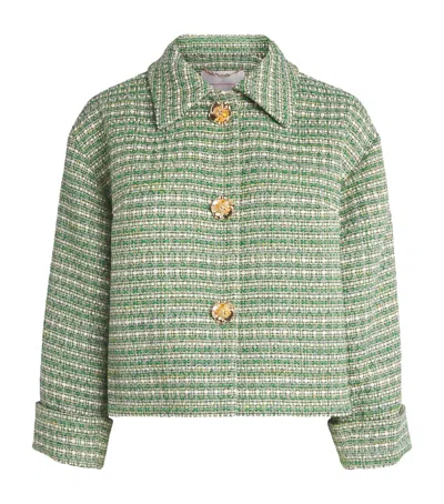 Carolina Herrera Tweed Cropped Jacket In Green