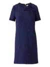 Carolina Herrera Bow-neck Short-sleeve Tweed Mini Dress In Blue