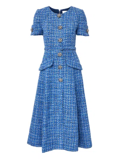 Carolina Herrera Tweed Midi Dress In Blue