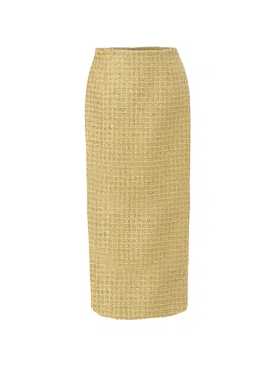 Carolina Herrera Tweed Midi Skirt In Brown