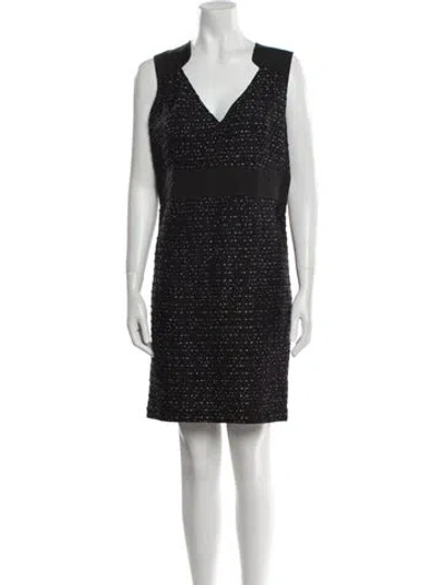 Pre-owned Carolina Herrera Tweed Mini Dress In Black