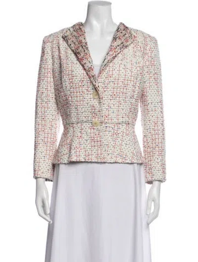 Pre-owned Carolina Herrera Tweed Pattern Blazer In Neutrals