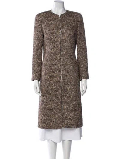 Pre-owned Carolina Herrera Tweed Pattern Coat In Brown