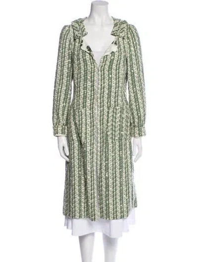 Pre-owned Carolina Herrera Tweed Pattern Coat In Green