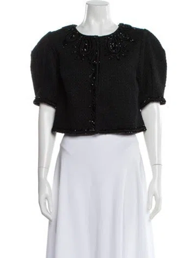Pre-owned Carolina Herrera Tweed Pattern Evening Jacket In Black