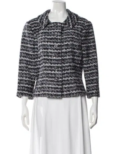 Pre-owned Carolina Herrera Tweed Pattern Evening Jacket In Blue
