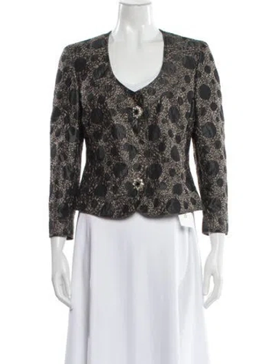 Pre-owned Carolina Herrera Tweed Pattern Evening Jacket In Gray
