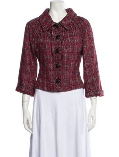 Pre-owned Carolina Herrera Tweed Pattern Evening Jacket In Red
