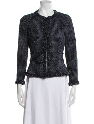 Pre-owned Carolina Herrera Tweed Pattern Jacket In Blue