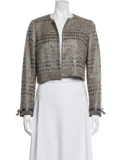 Pre-owned Carolina Herrera Tweed Pattern Jacket In Neutral