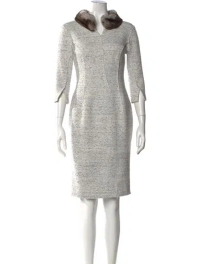 Pre-owned Carolina Herrera Tweed Pattern Knee-length Dress In Gray