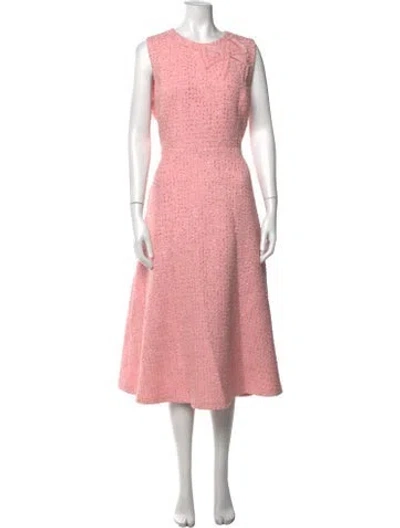 Pre-owned Carolina Herrera Tweed Pattern Midi Length Dress In Pink