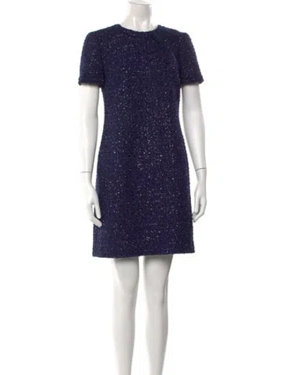 Pre-owned Carolina Herrera Tweed Pattern Mini Dress W/ Tags In Blue