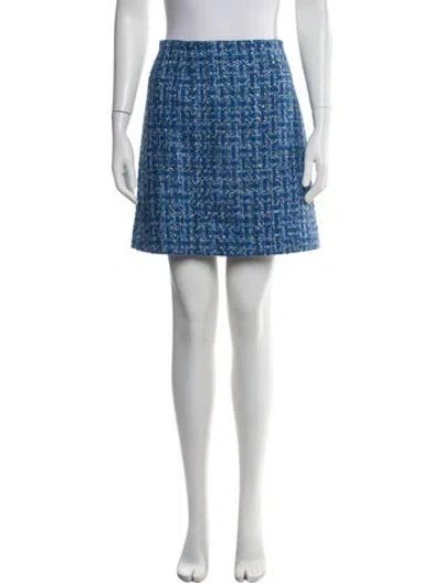 Pre-owned Carolina Herrera Tweed Pattern Mini Skirt In Blue