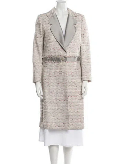 Pre-owned Carolina Herrera Tweed Pattern Peacoat In Neutral