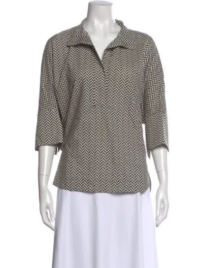 Pre-owned Carolina Herrera Tweed Pattern Three-quarter Sleeve Top In Multi