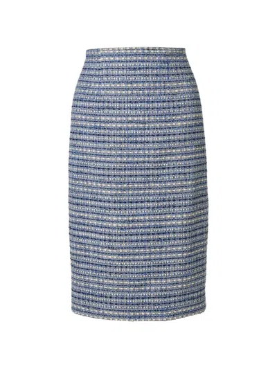 Carolina Herrera Tweed Pencil Midi Skirt In Blue