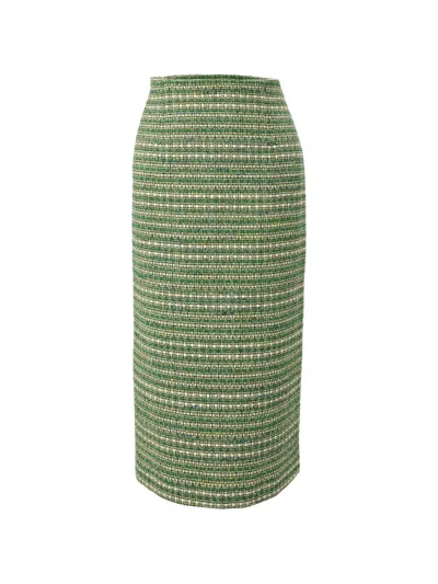 Carolina Herrera Tweed Pencil Midi Skirt In Green