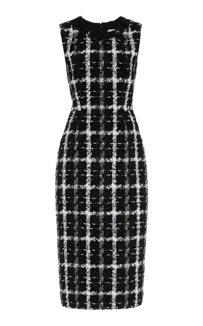 Carolina Herrera Tweed Sheath Midi Dress In Black,white