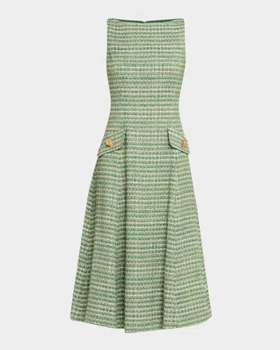 Carolina Herrera Tweed Sleeveless A-line Dress In Green Mult