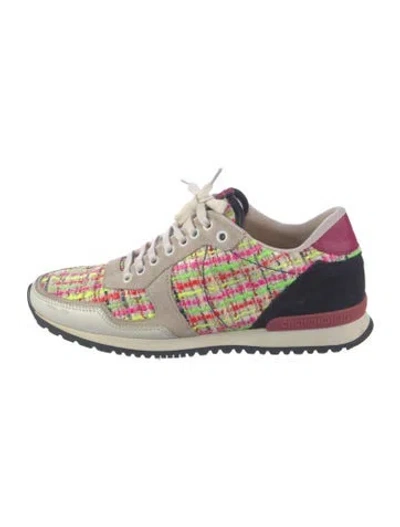 Pre-owned Carolina Herrera Tweed Tweed Pattern Athletic Sneakers In Pink
