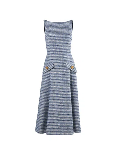 Carolina Herrera Tweed-effect Button-detail A-line Midi Dress In Blue