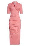 Carolina Herrera Twist Detail Ruched Body-con Jersey Dress In Happy Pink