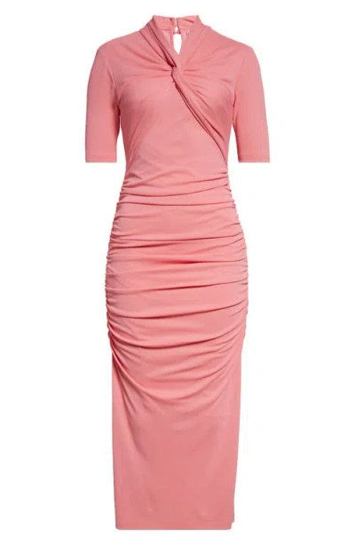 Carolina Herrera Twist Detail Ruched Body-con Jersey Dress In Happy Pink