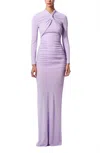 Carolina Herrera Twist Neck Long Sleeve Jersey Gown In Lilac In Purple