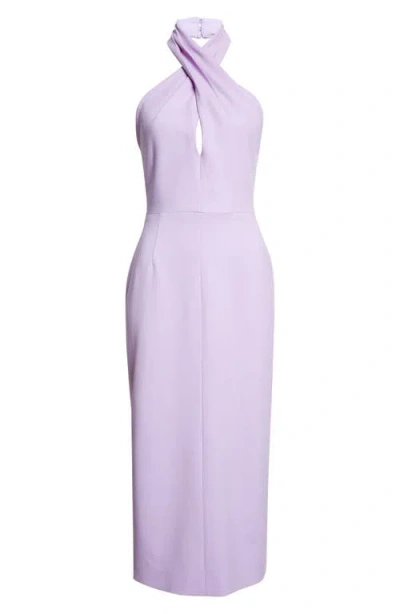 Carolina Herrera Twisted Halter Stretch Wool Midi Dress In Purple