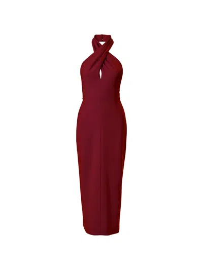 Carolina Herrera Twisted Halterneck Midi Dress In Red