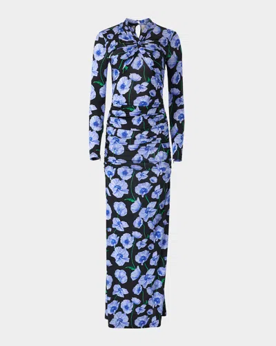 Carolina Herrera Twisted-neck Long-sleeve Gown In Black Multi