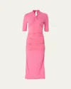 Carolina Herrera Twist Detail Ruched Body-con Jersey Dress In Happy Pink