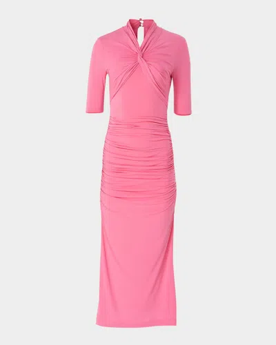 CAROLINA HERRERA TWISTED-NECK RUCHED MIDI DRESS