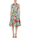 Carolina Herrera Floral-print Midi Dress With Twist Waistband In Blue