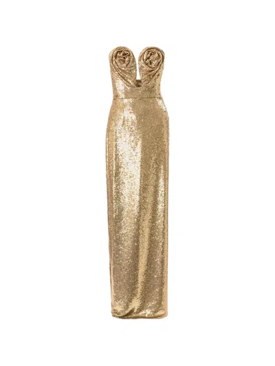 Carolina Herrera U-neck Sequined Maxi Dress In Gold