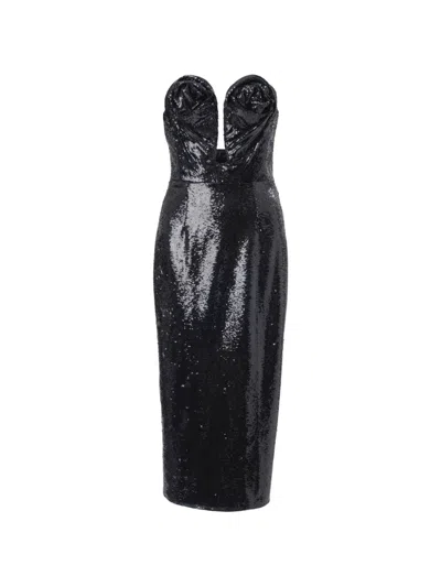 Carolina Herrera Strapless Sequined Tulle Midi Dress In Black