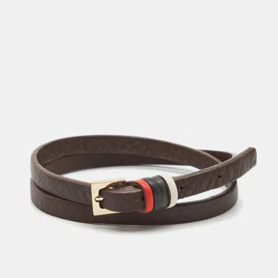 Pre-owned Carolina Herrera Uae National Day Leather Gold Tone Wrap Bracelet