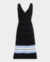 Carolina Herrera V-neck Bow-shoulder Fit-&-flare Midi Dress In Black