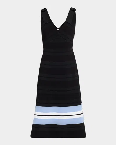 Carolina Herrera V-neck Bow-shoulder Fit-&-flare Midi Dress