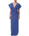 Carolina Herrera V-neck Fan Bodice Silk Column Gown