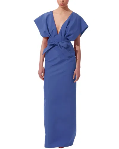 Carolina Herrera V-neck Fan Bodice Silk Column Gown