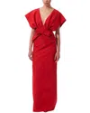 Carolina Herrera Fan Bodice Column Gown With Bow Waist Detail In Multi