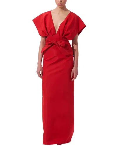 CAROLINA HERRERA V-NECK FAN BODICE SILK COLUMN GOWN