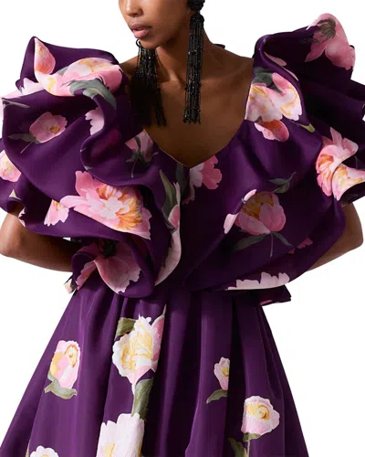 CAROLINA HERRERA CAROLINA HERRERA V-NECK FOLDED RUFFLE SILK TOP