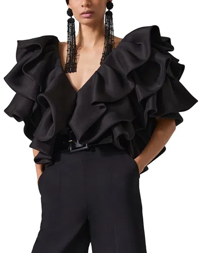 CAROLINA HERRERA CAROLINA HERRERA V-NECK FOLDED RUFFLE SILK TOP