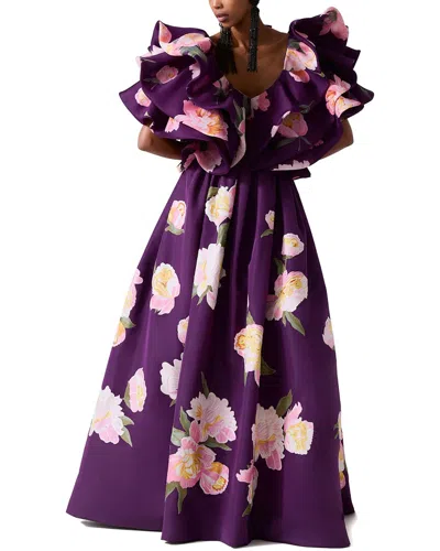 Carolina Herrera V-neck Folded Ruffle Silk Top In Purple