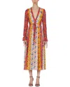 Carolina Herrera Mixed Floral Stripe Long Sleeve Chiffon Midi Dress