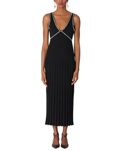 Carolina Herrera V-neck Pleated Knit Wool-blend Midi Dress In Black